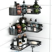 PHANCIR 5 PCS Corner Shower Caddy, No Drilling Stainless Steel Shower Storage Rack with Hooks \u0026 Toothpaste Holder for Bathroom, Black